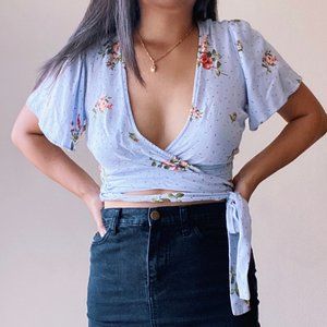 Forever 21 wrap top floral crop top tie front